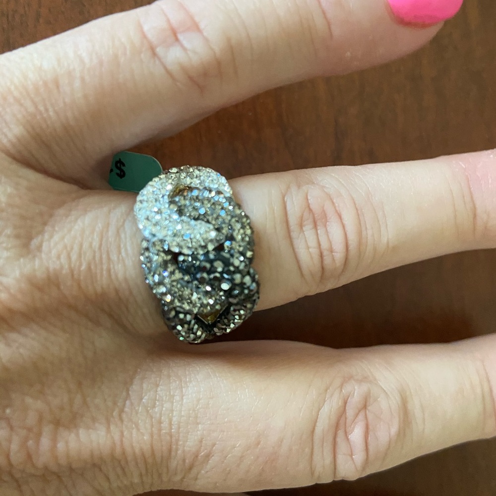 Silver plated brass link... crystal ring